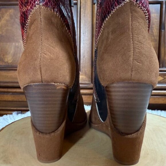 Jessica Simpson Henlee Dark Tan Glossy Desert Snake Combo Textured Wedge Boot - Picture 14 of 16